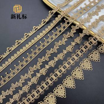 Gold thread lace bar code computer embroidery love wearable ribbon accessories stair embroidery gold bar code lace