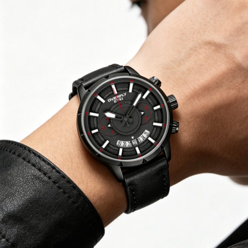 Aiqi Watch Men's Stylish and Simple Three-Eye Quartz Watch with Calendar, Sports Waterproof, Luminous Men's Wristwatch