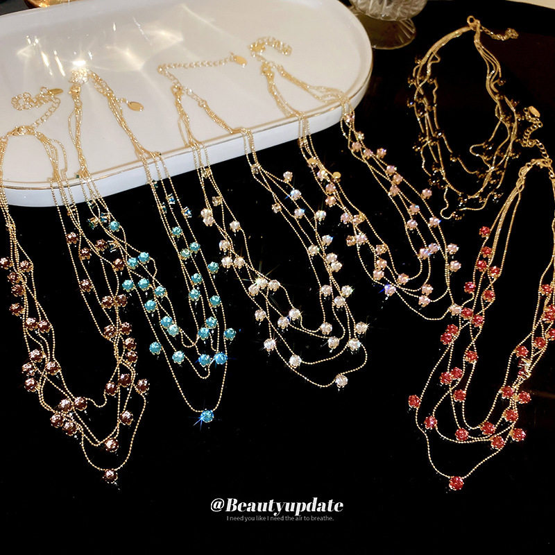 Advanced sense multi-layer color zircon necklace Europe and the United States new luxury clavicle chain niche fashion summer jewelry