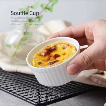 Ceramic Seasoning Bowl Double Skin Milk Steamed Egg Bowl White Cream Pudding Cup Oven Mold Baking Cup Soufflé Baking Bowl