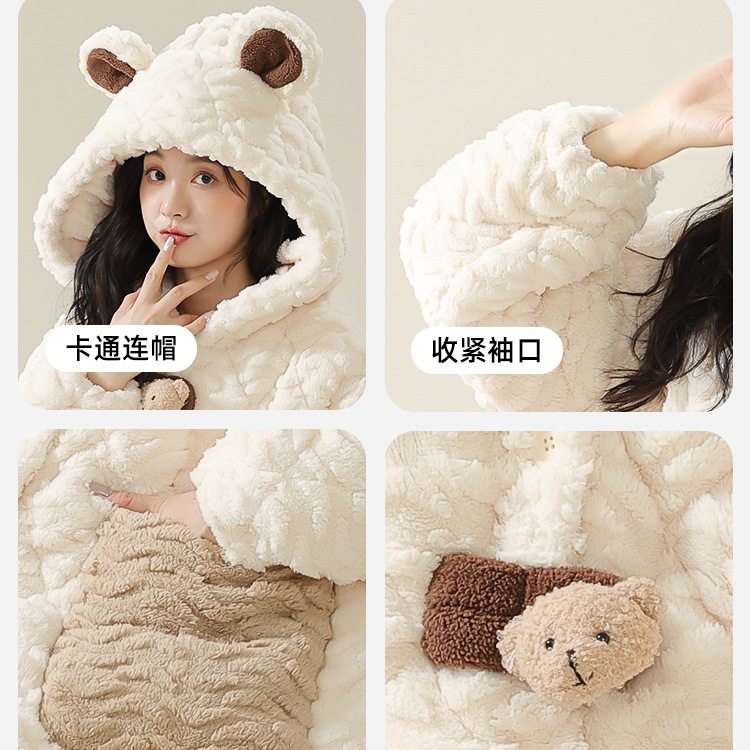 Pajamas for Women Winter Autumn and Winter Three-Layer Quilted Coral Velvet Nightgown Fleece-Lined Thickeneded Warm Home Clothes 2025 New Style