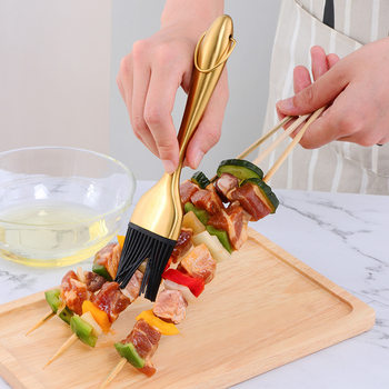 Stainless Steel Oil Brush Silicone Brush Non-Shedding Pancake Brush High Temperature Resistant Bbq Zibo Barbecue Brush Baking Brush