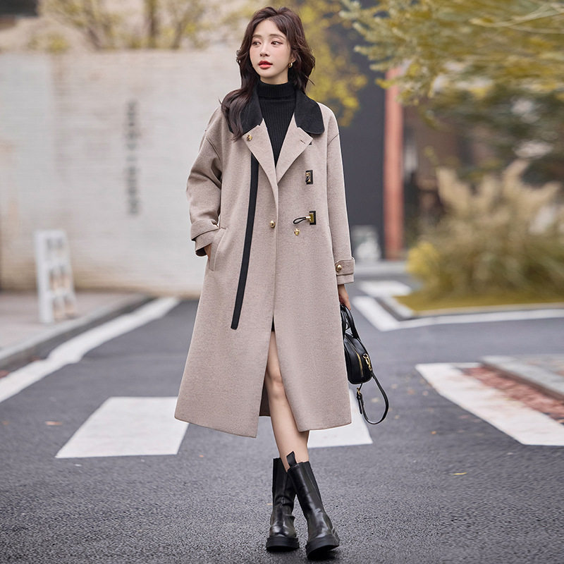 &Aacute;o Kho&aacute;c Dạ Nữ L&ocirc;ng Cừu, L&ocirc;ng D&ecirc; D&aacute;ng D&agrave;i M&agrave;u Be, N&acirc;u