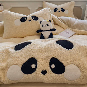 Winter four-piece lamb velvet set, milk velvet bed, thickened coral suede bedding, sheets, duvet cover, and fitted sheets, three-piece set