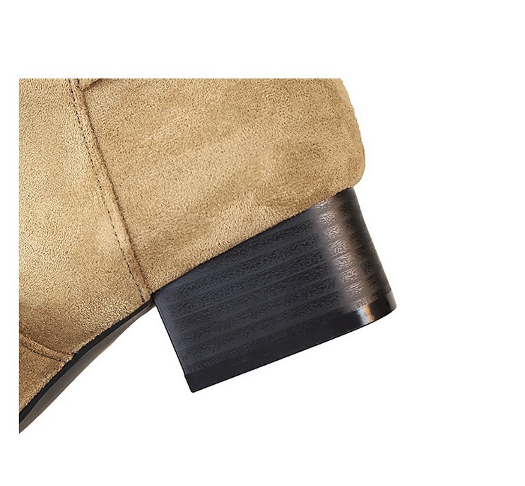 Boot nữ cổ trung mũi vuông khóa thắt lưng gót vừa phong cách retro — màu đen, nâu đậm, quả mơ