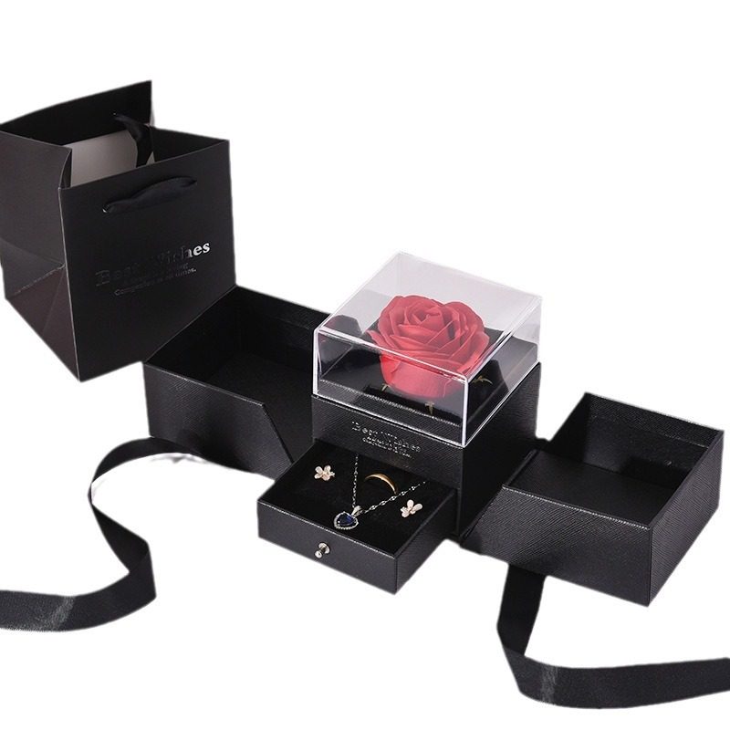 520 Valentine's Day Rose Necklace Jewelry Gift Box Creative Double-Door Acrylic Eternal Flower Lipstick Packaging Box
