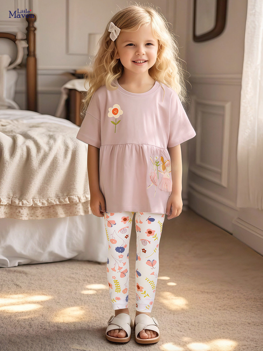 Custom-made Girls' Set, Summer Short-sleeve Kids' 2-piece Outfit, Cute Kids' Set Wholesale