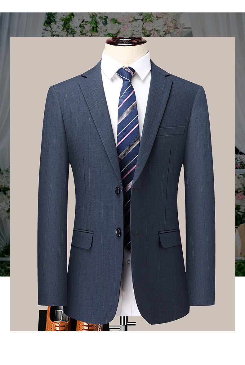 Bộ vest sọc nam công sở dáng ôm vừa vặn phong cách Hàn Quốc — Sọc xanh lam