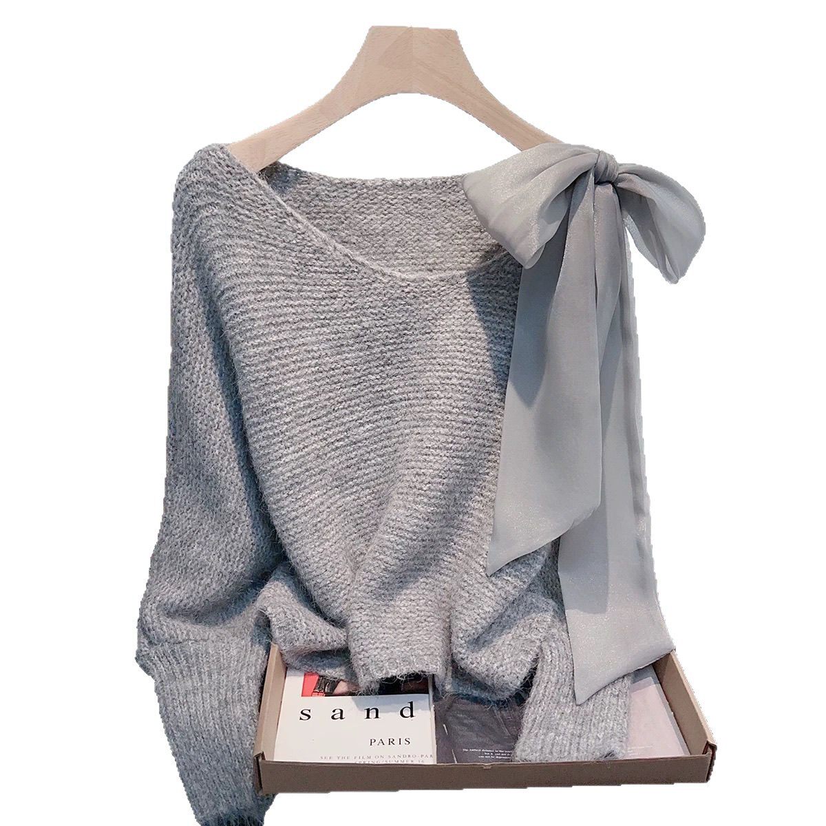 2025甜美风蝴蝶结设计感蝙蝠袖软糯毛衣女秋冬巨好看漂亮气质上衣