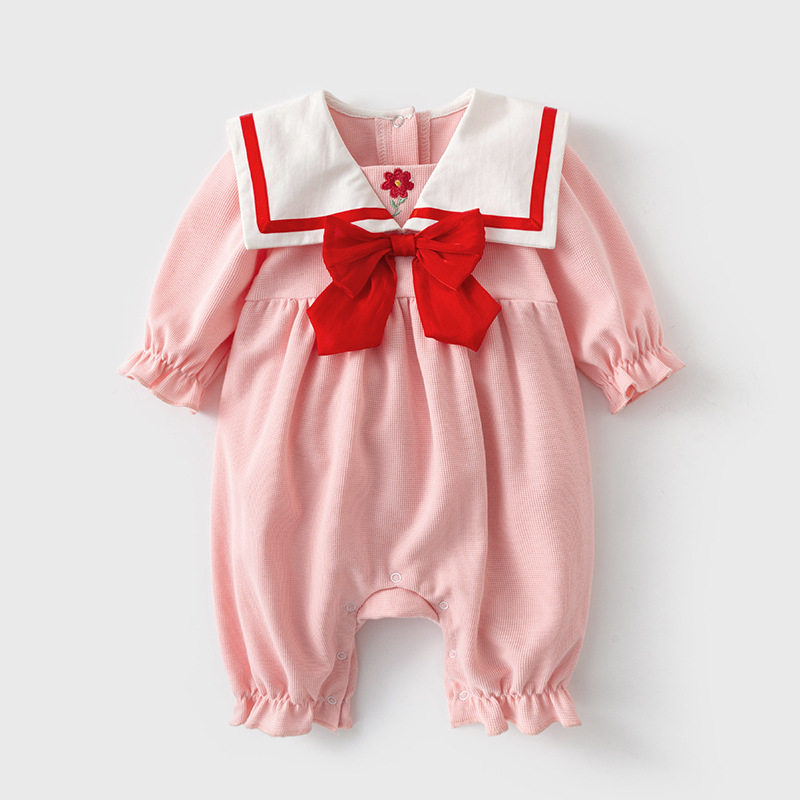 Baby Jumpsuit 2024 Autum New Baby Girl Clothes Little Red Flower Long-Sleeved Crawler Suit Infant and Toddler Clothing Dropshipping