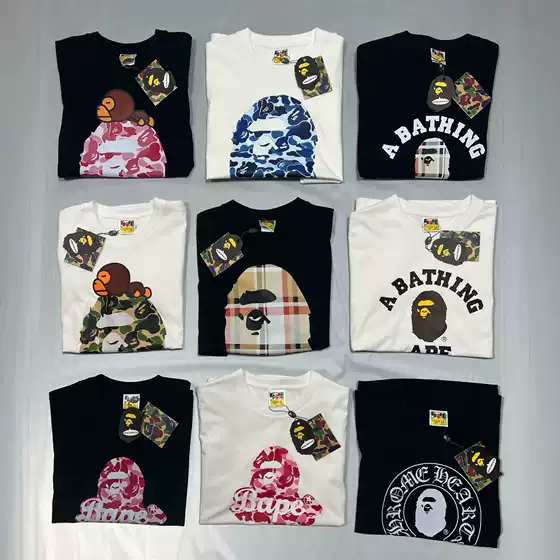 Japanese Streetwear BAPE Style Short-Sleeve T-Shirt, Premium 260g Cotton Camo Ape Head Print, Casual Unisex Summer Tee