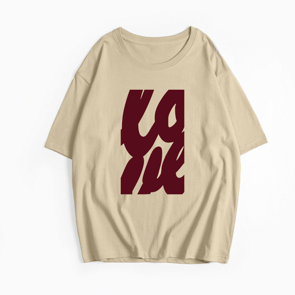 Womens Casual Loose Fit Cotton T Shirt Summer Short Sleeve Round Neck Simple Letter Print Versatile Everyday Wear