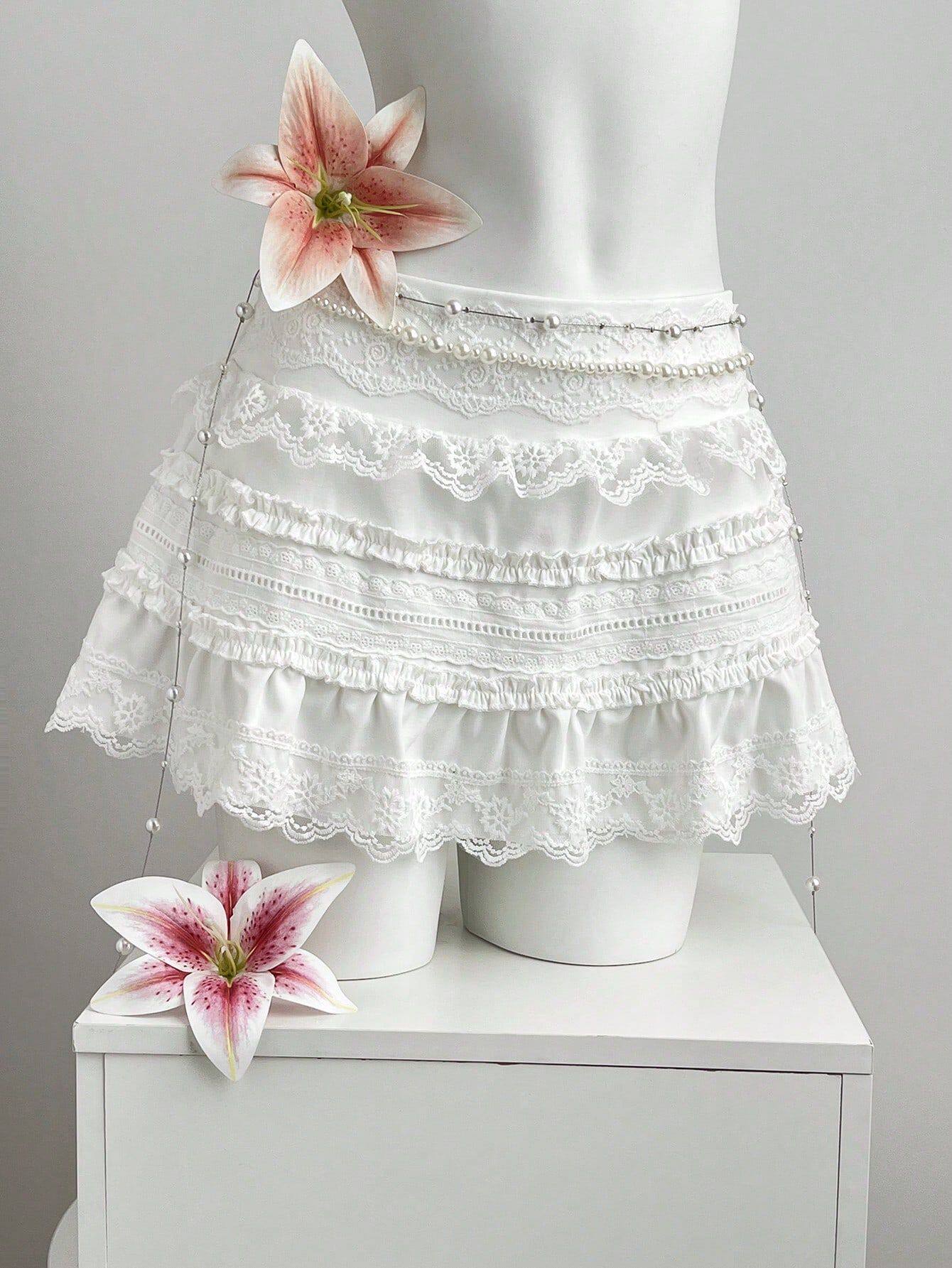 Summer Womens Ruffled Lace Trim Mini Skirt Low Waist Lightweight Fabric Elegant Design Ready to Ship Wholesale