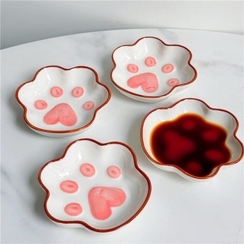 Cute Ins Style Japanese Style Cat Claw Flavor Dish Super Cute Cartoon Creative Dish Household Seasoning Soy Sauce Ceramic Small Dish