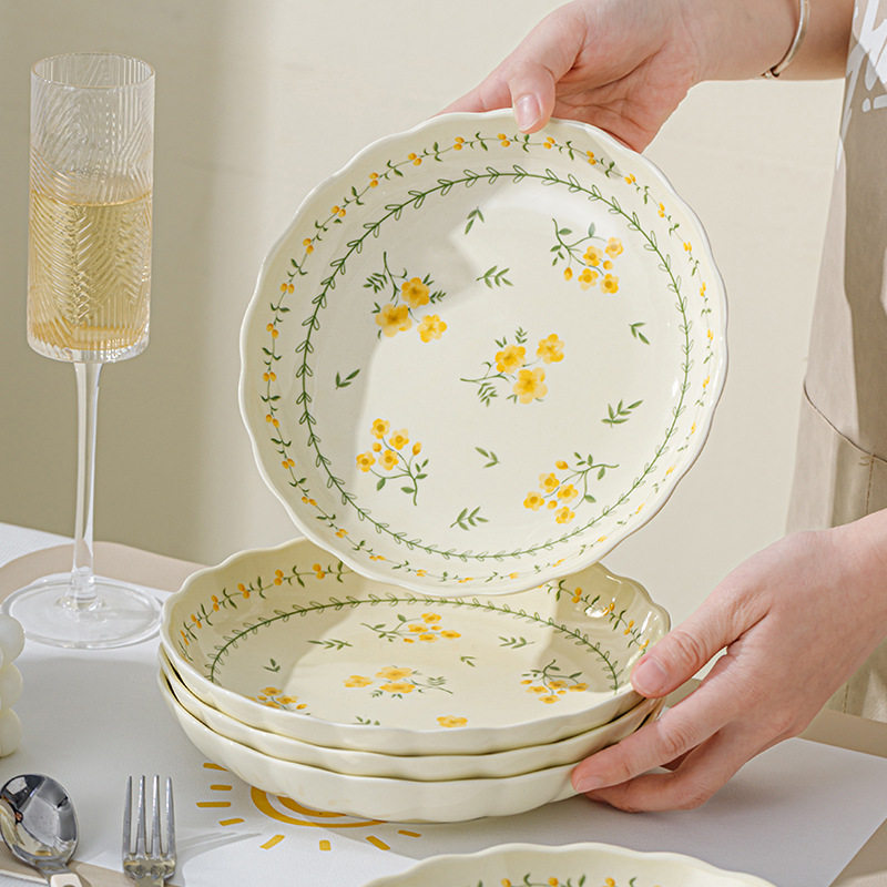 Japanese-Style New Home Plates, Dish Plates, Steamed Fish Plates, Ceramic Dinner Plates, High-End Double-Eared Plates, Deep Plate Tableware