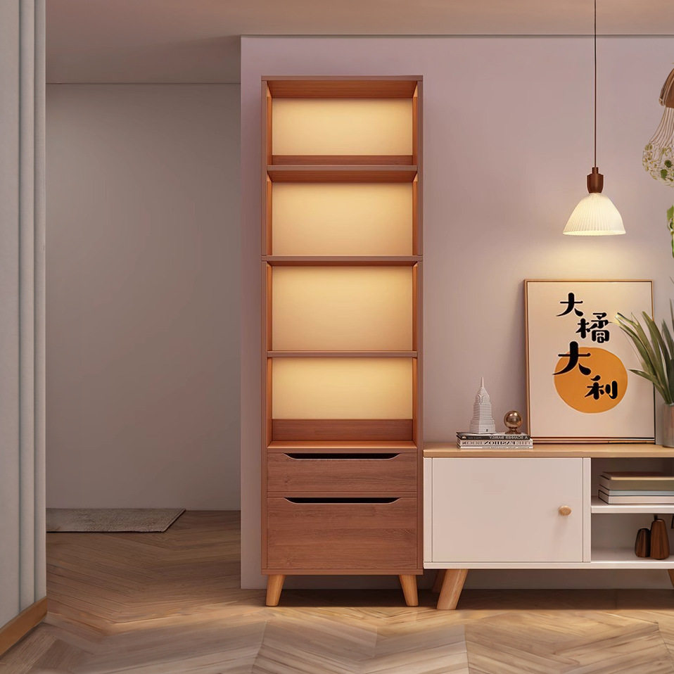 Bookcase Modern Simple Vertical Cabinet Household Bookshelf Floor Storage Rack Living Room Storage Cabinet Small Narrow Cabinet Dust-proof Display Cabinet