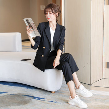 Cuff Cuff Design Suit Suit 2025 Spring and Autum New Casual Fashion Slim Small Suit Two-Piece Set for Women