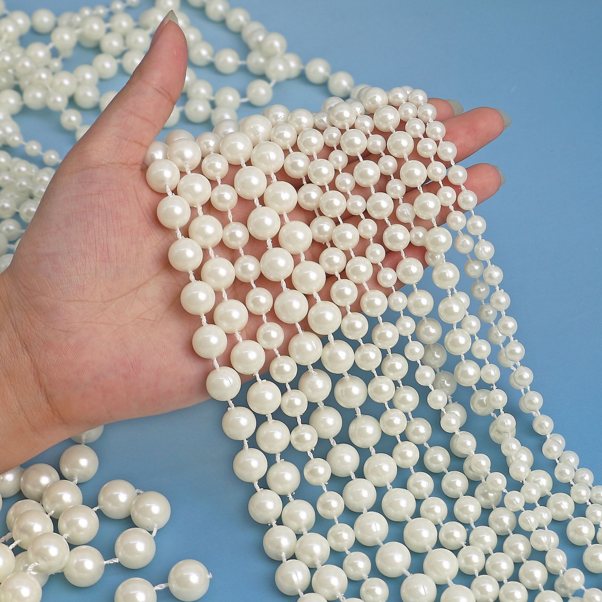 婚庆珍珠串珠链 ABS仿珍珠珠串婚礼装饰行云流水挂饰线连珠链批发