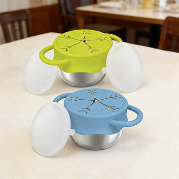 Amazon Cross-Border Feeding Tableware Detachable Silicone Snack Container Anti-Spill Stainless Steel Children's Snack Cup Wholesale