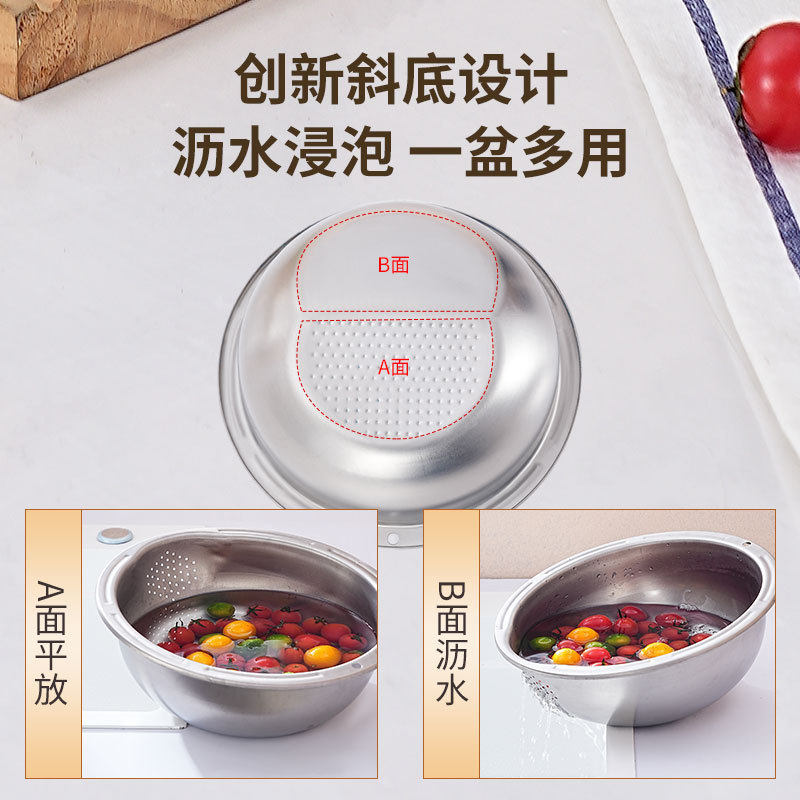 Stainless Steel Rice Washing Basin Leakage Basin Household Kitchen Vegetable Washing Blue Filter Water Basket Rice Sieve Washing Water Fruit and Vegetable Draining Basket