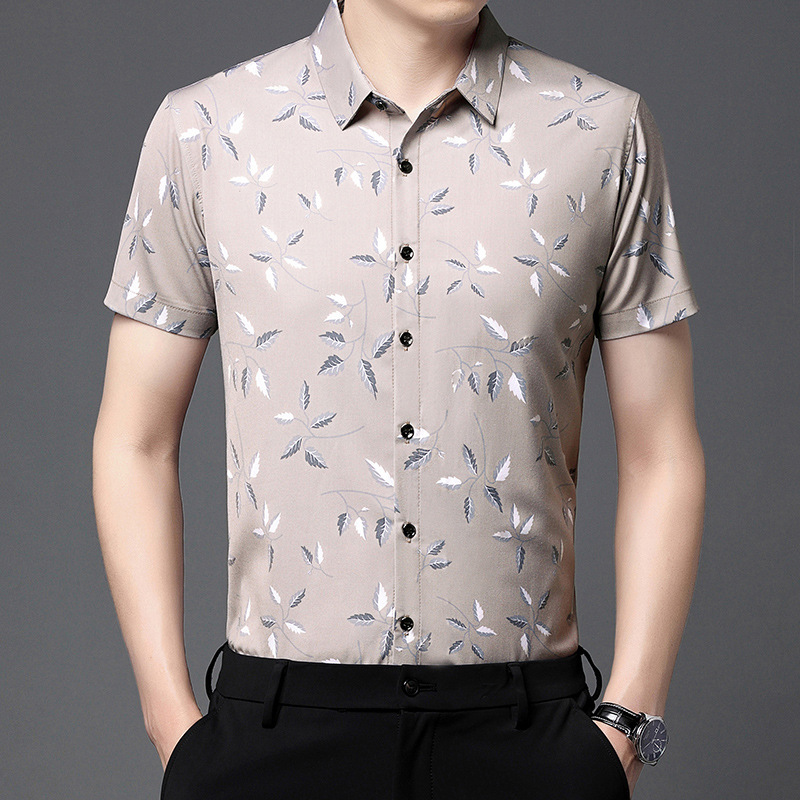Áo Sơ Mi Nam Ngắn Tay Họa Tiết Hoa Kín Cổ Hàng Mùa Hè Phong Cách Trẻ Trung