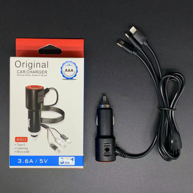 New car charger dual usb one-to-three Belt Line fast charge cigarette lighter car charger car supplies