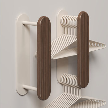 Solid Wood Clothes Hanger Storage Artifact Punch-free Balcony Wall Hanging Multifunctional Fit Rack Household Clothes Hanger Storage Rack