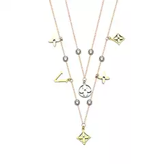 Wholesale Popular V Letter Five Four-Leaf Flower Double-Layer Diamond Necklace Women's Export Style Four-Leaf Flower Necklace