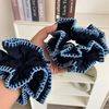 Navy Blue Polka Dot Stitching Lace Double-Layered Hair Tie for Women Korean Style Hair Tie Ball Hair Rope Headband