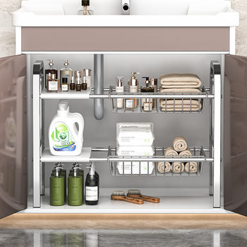 Kitchen Sink Storage Rack Floor Cabinet Pot Stainless Steel Shelf Retractable Multi-Layer Storage Rack