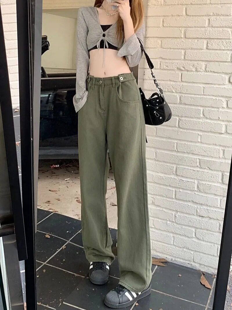 Plus Size Womens High Waist Loose Straight Leg Jeans Vintage Style Korean Design Flattering Fit Spring Fashion