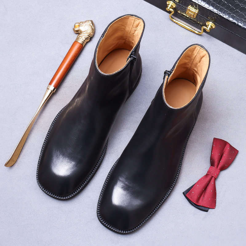 Giày Martin Nam Da Bò Khóa Kéo Phong Cách Anh Chiều Cao Đế Khoảng 3cm Màu Nâu, Đen