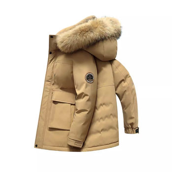 Extremely cold thickened cap design with removable raccoon fur collar high efficiency cold long down jacket.