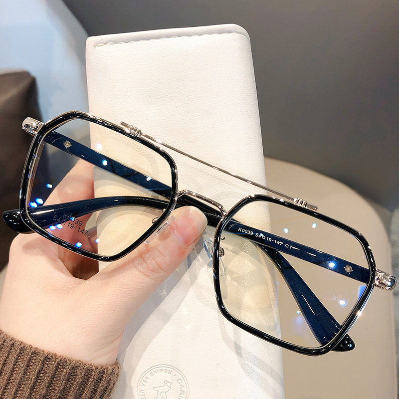 Double-Beam Myopia Glasses, Anti-Blue Light, Non-Prescription Glasses, Decorative Frames, Fashionable Accessories, Large Frame Lenses, Photochromic Lenses