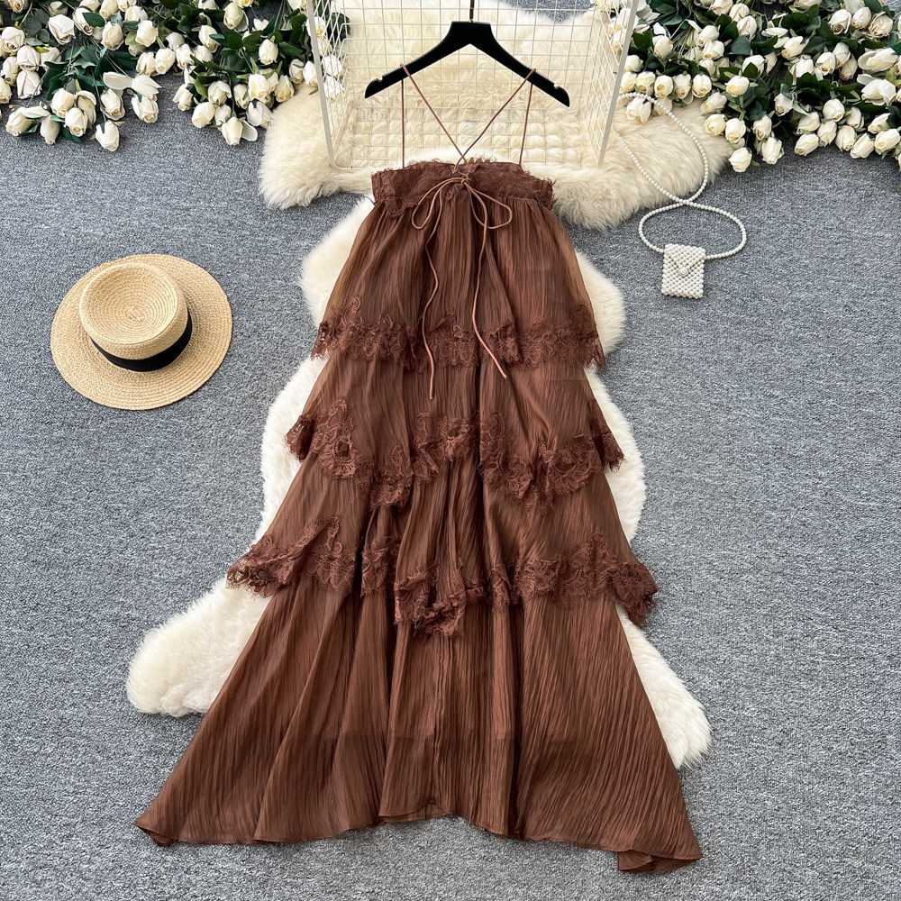Sleeveless Lace Slip Dress French Style Backless Flattering Fit Summer Vacation Wholesale Available