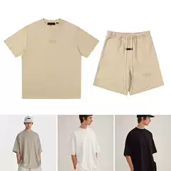Correct version of fashion brand ESSENTIALS new silicone small letter logo men's round neck with short sleeve T-shirt suit