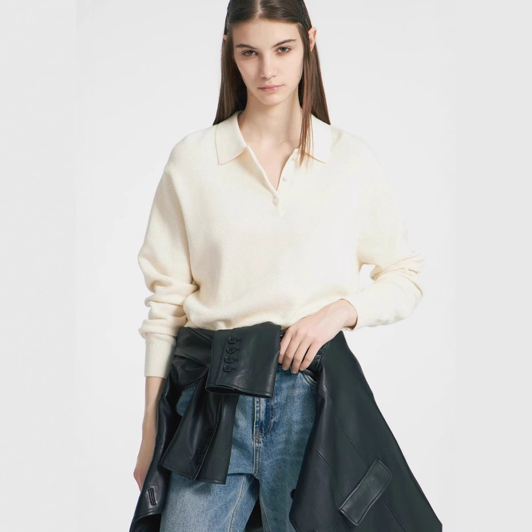 Womens Solid Color Polo Neck Sweater Casual Knit Pullover Versatile Style for Autumn and Winter Wholesale Available
