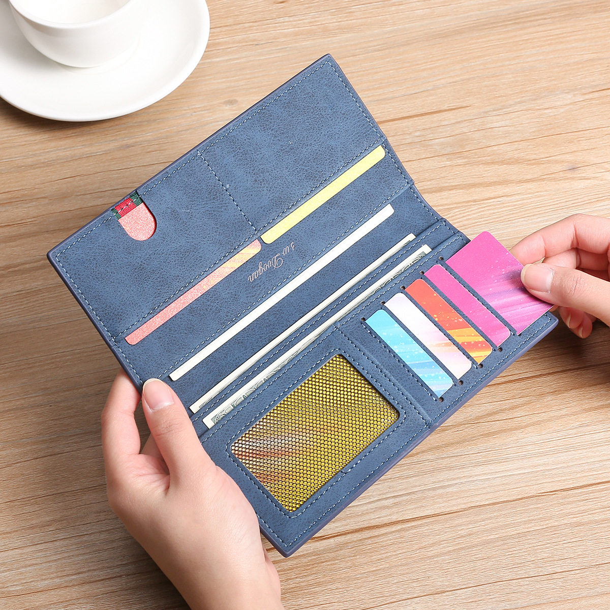 2024 new men's thin long wallet young student multi-card pu wallet Korean simple suit bag