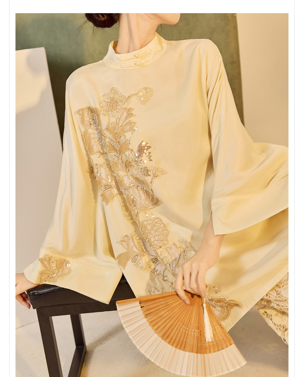 Áo sơ mi nữ dáng rộng tay lỡ thêu hoa cúc dài — Gạo Ánh Trăng (Giao hàng trong 7 ngày), Gạo Ánh Trăng (Giao hàng trong ngày)