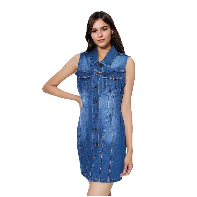 Slim Fit Denim Dress Elegant Office Ready No Stretch Fabric Perfect for Casual Outings Wholesale Available