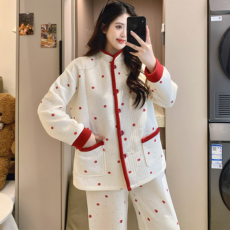 Jingqi Postpartum Clothing Autumn and Winter Postpartum Air Cotton Thickeneded Maternity Pajamas Breastfeeding Maternity Home Clothes for Breastfeeding