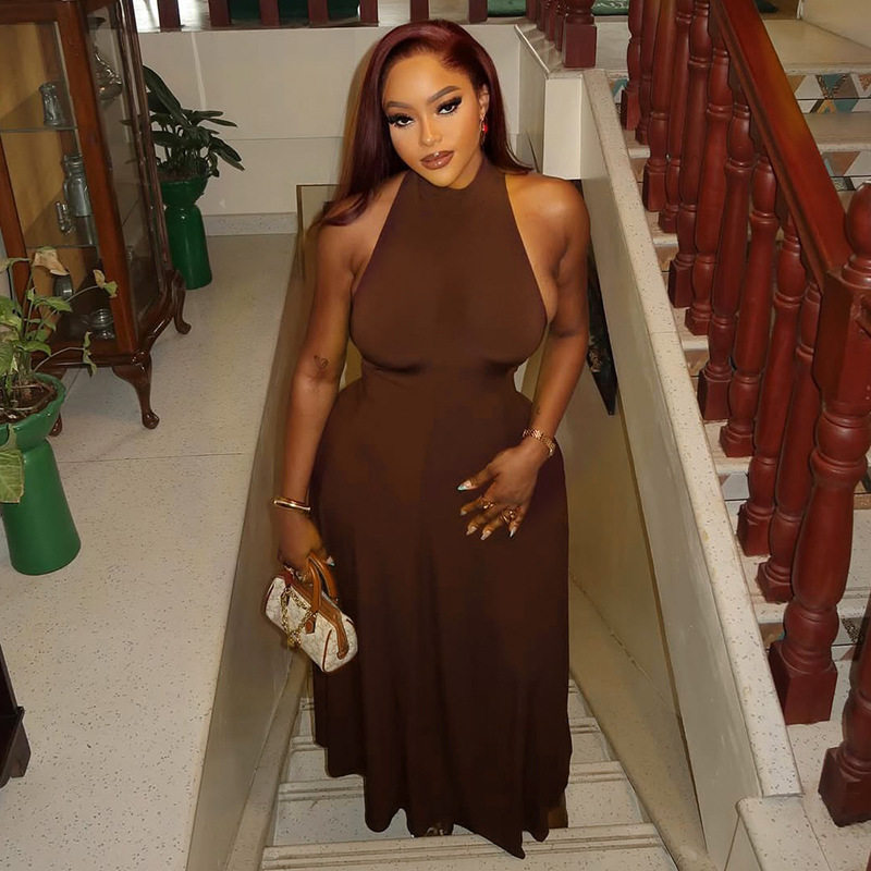 A Line Dress Slim Fit Halter Neck Solid Color Casual or Party Wear Wholesale Available fast shipping