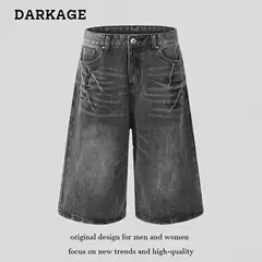 High Street Jeans Cropped Shorts Men's and Women's Vintage Washed Old cleanfit Straight Loose Wide-leg Mid-length Pants