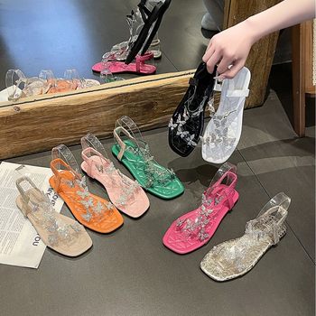 Sandals Women's Shoes 2025 New Summer Outwear Dress French Style Beautiful Summer Fairy Style All-match Flat Rhinestone