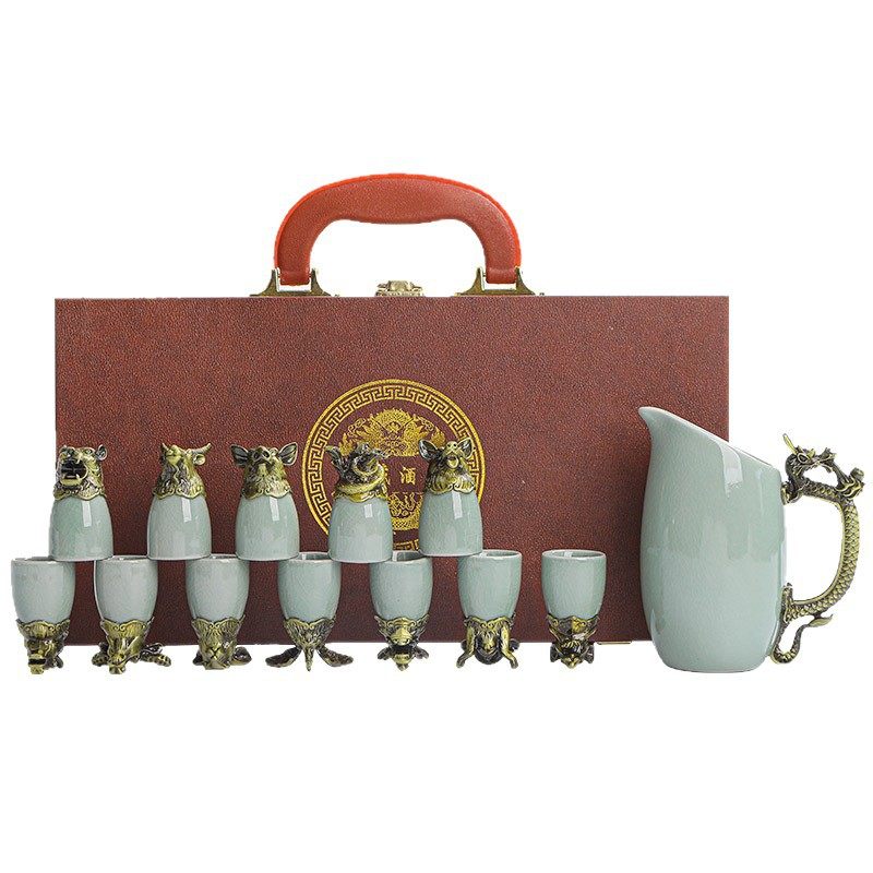 New Product Zodiac Ceramic Beast Head Wine Kit High-end Gift Box suit Wine Glass Wine Disposer Business Accompanying Gift