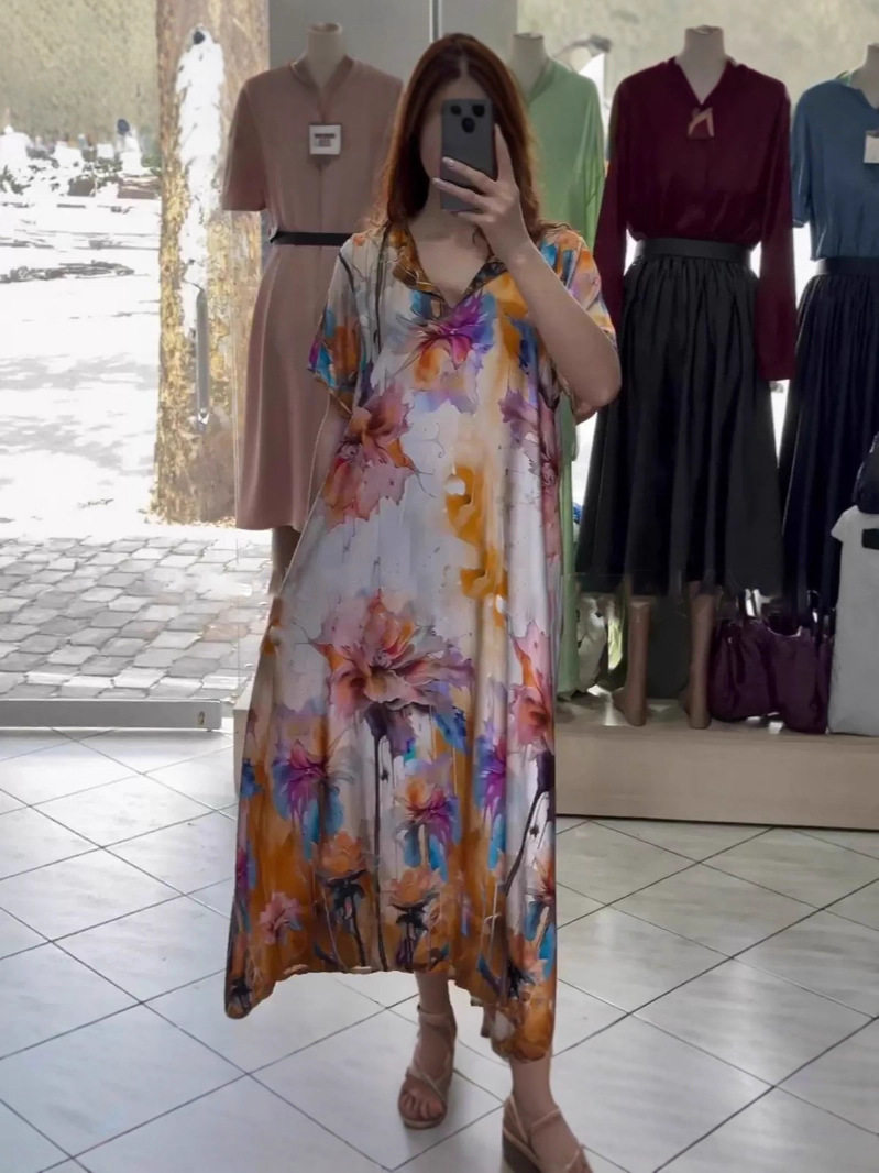 Summer Floral V Neck Maxi Dress for Women Casual Style Short Sleeves Lightweight Fabric Perfect for Vacations