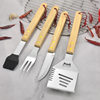 Portable Bbq Barbecue Tool Set Combination Household Outdoor Wooden Handle Fork Shovel Clip Stainless Steel Grill Set