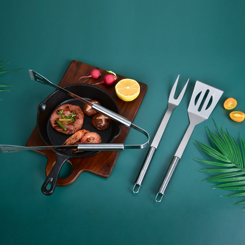 Cross-border in stock stainless steel barbecue tools 3 pieces suit outdoor household barbecue steak clip Korean BBQ baking tools