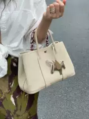 High-quality H-brand thick-necked Ntogo top-grain cowhide waxed thread steel hardware garden bag canvas and leather handbag
