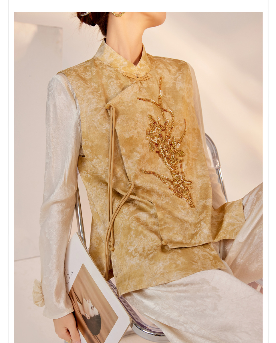 Áo vest nữ thêu thủ công cao cấp dáng rộng thanh lịch — Bột Tao Yao (Giao hàng trong 7 ngày), Bột Tao Yao (phát hành trong cùng ngày), Vàng Champagne (xuất xưởng trong ngày), Vàng sâm panh (giao hàng trong 7 ngày)